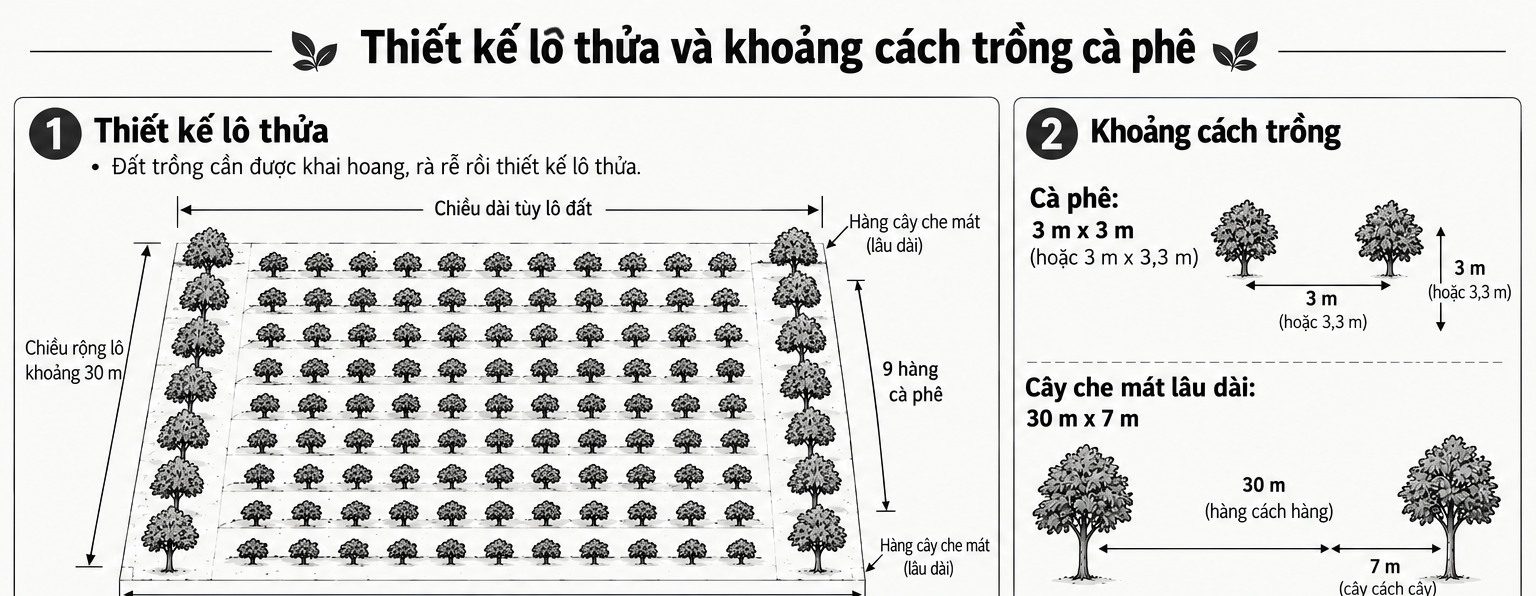 Thiết kế lô thửa và khoảng cách trồng cây cà phê